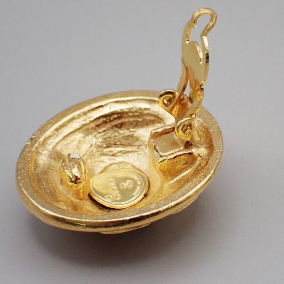 CHANEL CC Logo Round Button Earrings Clip-On Gold France - Picture 7 of 10